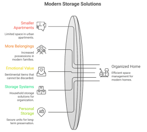 childhood toys organized in personal storage units