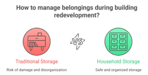 furniture packed and stored for household storage during construction