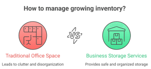 inventory boxes stacked in business storage services warehouse
