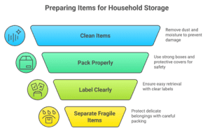 temporary household storage boxes inside storage warehouse