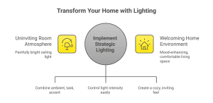 harsh overhead light versus ambient lighting comparison