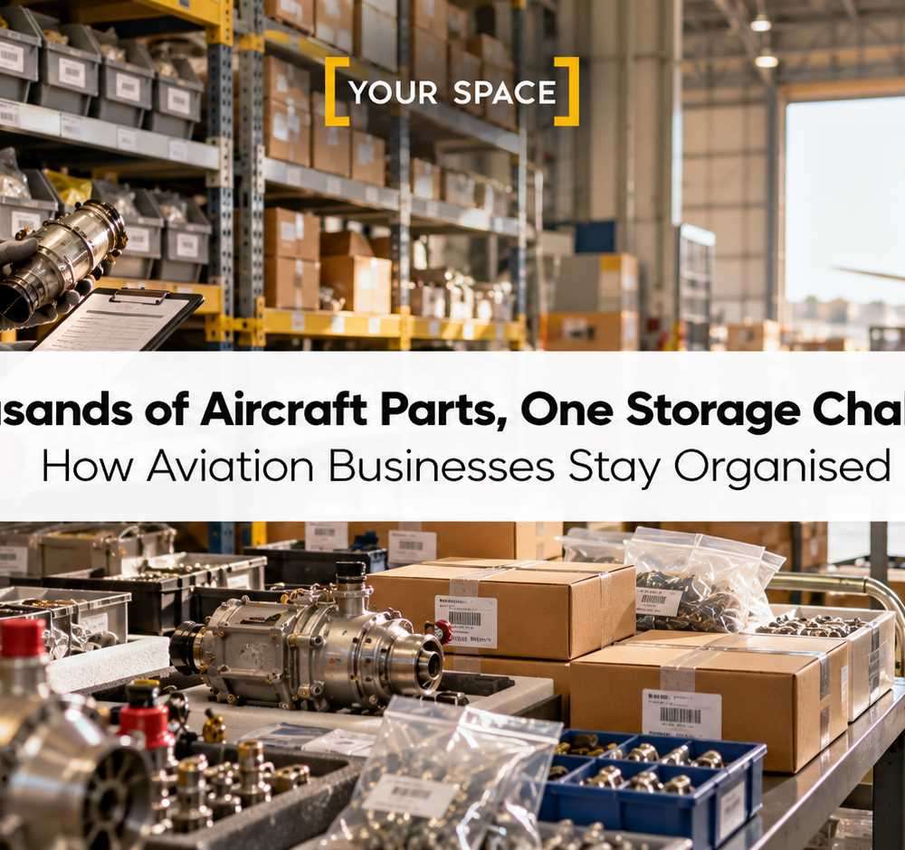 Organised aircraft spare parts inventory in an aviation warehouse