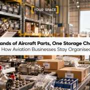 Organised aircraft spare parts inventory in an aviation warehouse